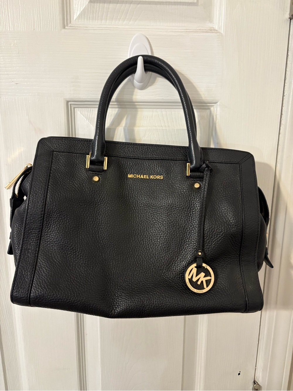 Michael Kors Black Pebbled Leather Satchel with Gold Hardware